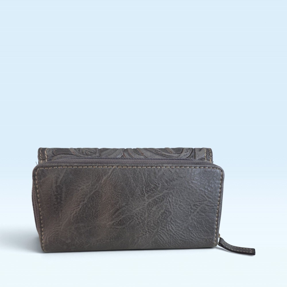 B.O.C. One Size Gray Vinyl Floral Embossed Tri-Fold Wallet - Picture 3 of 7